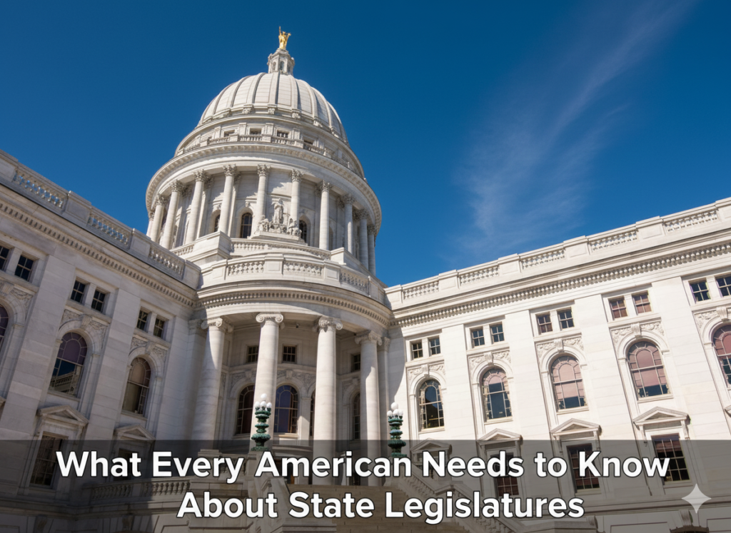 State Capitol building with the title: What Every American Needs to Know About State Legislatures."