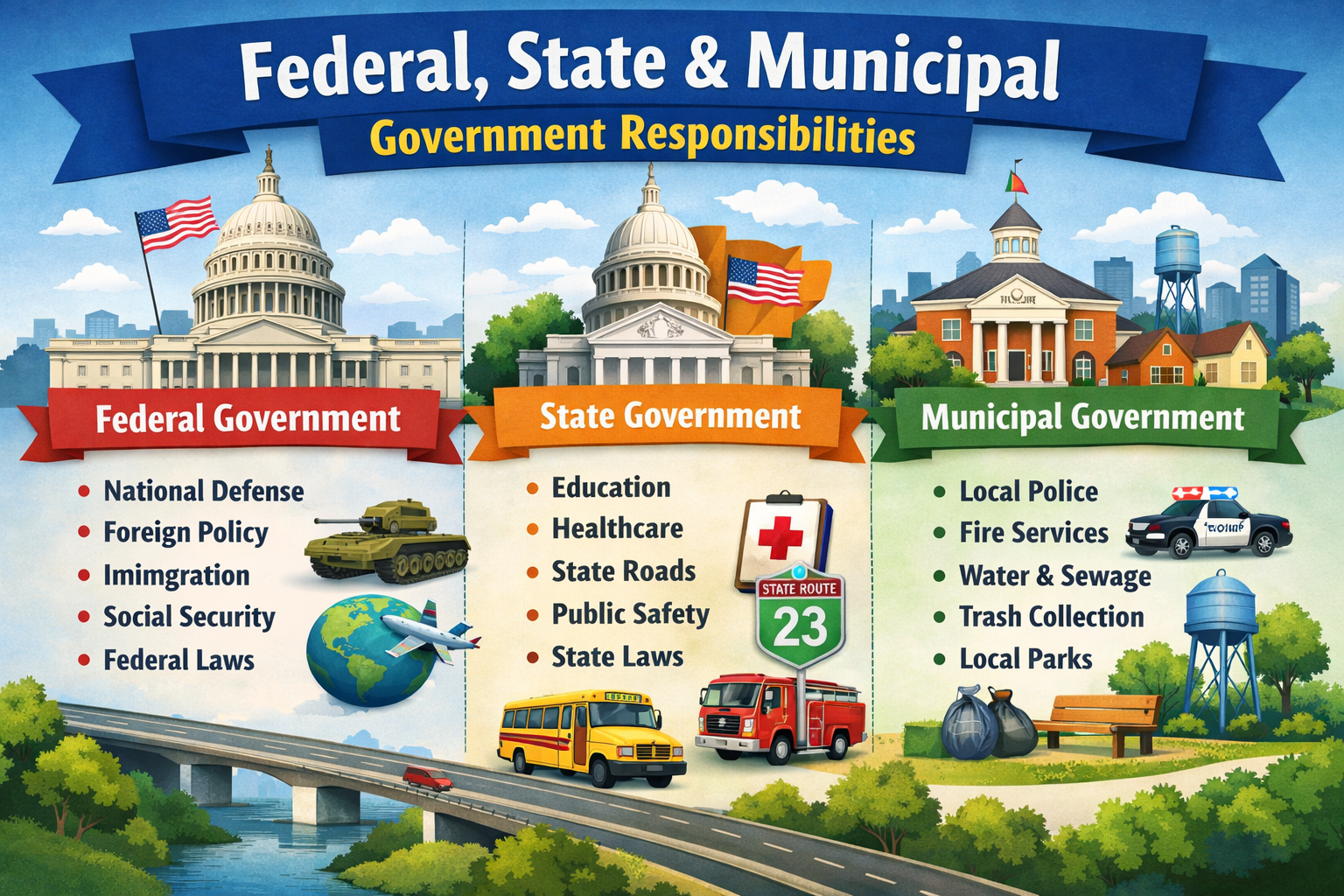State Government Examples Federal, State, and Municipal Government Responsibilities